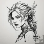 Cyberpunk valkyrie, ink illustration for tatt… – tattoo sketch (№1755556543_0, 18.08.2025 22:35) — tattoovalue.net