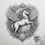 A carousel of mythical creatures (griffin, un… – tattoo sketch (№1755557141_0, 18.08.2025 22:45) — tattoovalue.net
