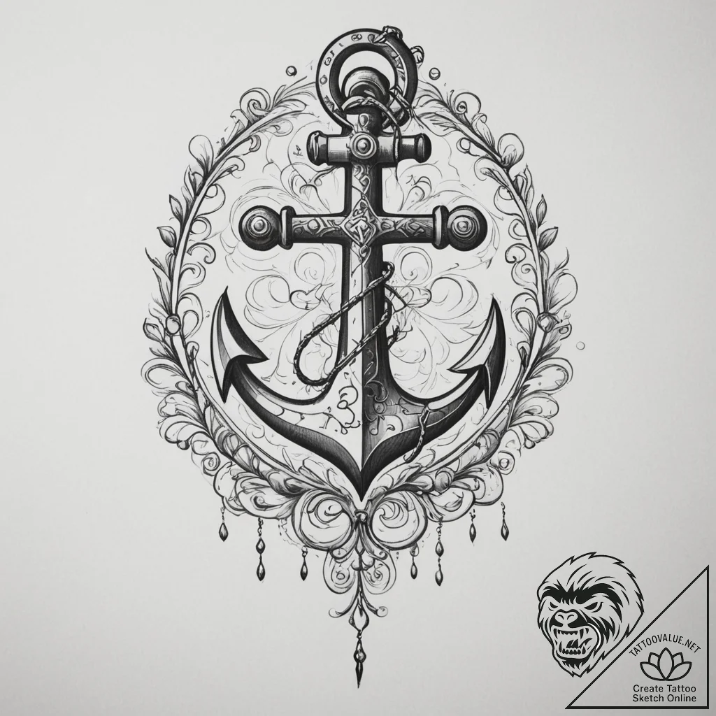 Tattoo design a single, robust anchor, repres... - tattoo sketch (№1755557338_0, 18.08.2025 22:48) — tattoovalue.net