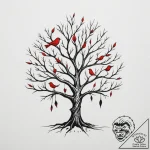 Tattoo design a tree whose leaves are tiny bi… – tattoo sketch (№1755557743_0, 18.08.2025 22:55) — tattoovalue.net