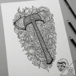 Axe, artistic tattoo sketch, black outline on… – tattoo sketch (№1755557945_0, 18.08.2025 22:59) — tattoovalue.net