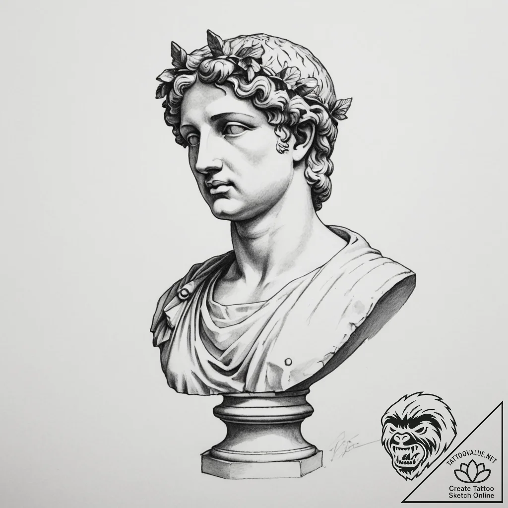 Vaporwave bust of a roman statue - tattoo sketch (№1755558144_0, 18.08.2025 23:02) — tattoovalue.net