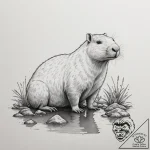A capybara chilling in a hot spring, tattoo d… – tattoo sketch (№1755558541_0, 18.08.2025 23:09) — tattoovalue.net