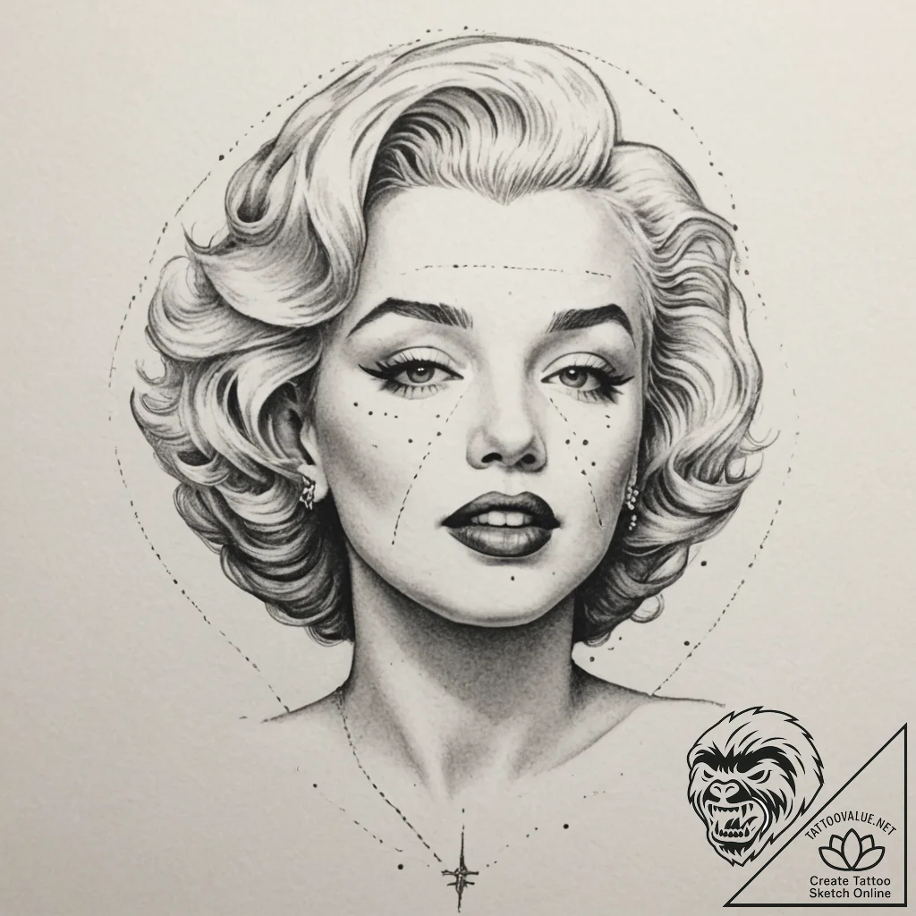 Marilyn monroe, tattoo drawing outline, dotwo... - tattoo sketch (№1755558744_0, 18.08.2025 23:12) — tattoovalue.net