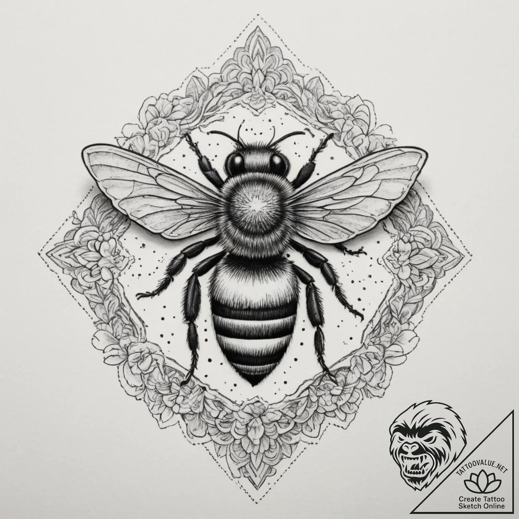 Bee, tattoo drawing outline, ornamental tatto... - tattoo sketch (№1755560539_0, 18.08.2025 23:42) — tattoovalue.net