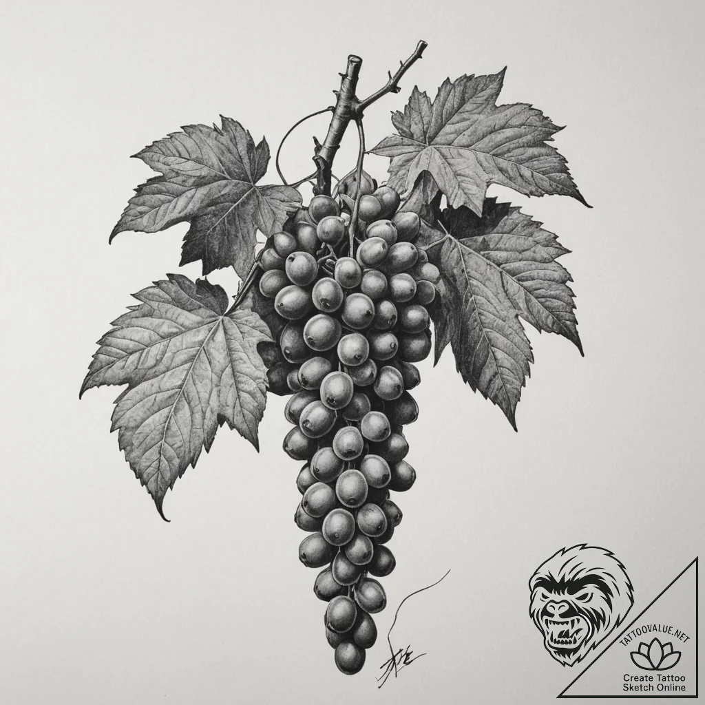 A vineyard in napa valley during the autumn h... - tattoo sketch (№1755562146_0, 19.08.2025 00:09) — tattoovalue.net