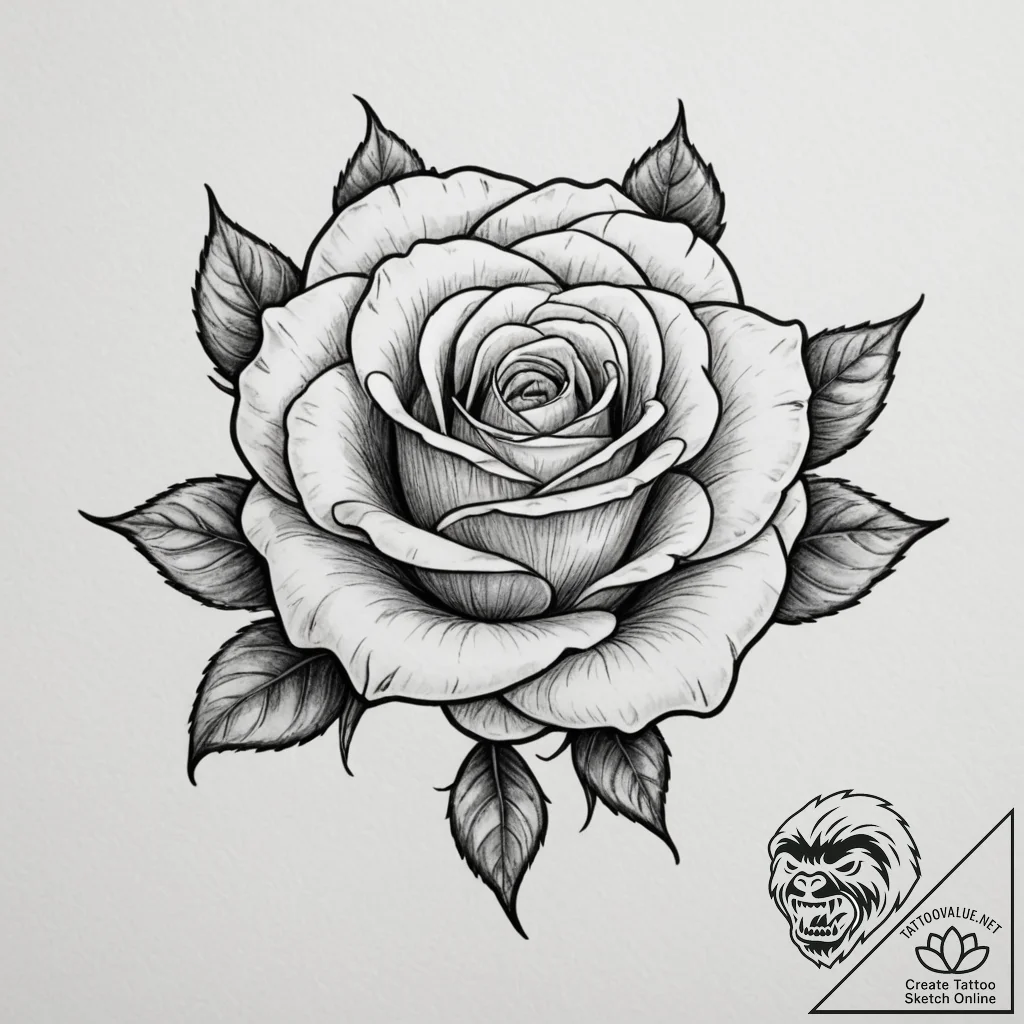 Tattoo sketch a single rose with two intertwi... - tattoo sketch (№1755563153_0, 19.08.2025 00:25) — tattoovalue.net