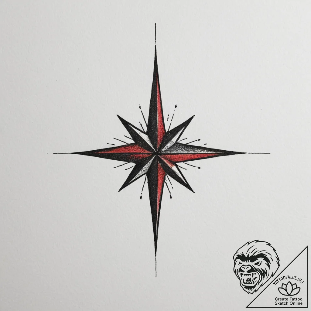 Tattoo sketch a single, glowing "north star"... - tattoo sketch (№1755563759_0, 19.08.2025 00:35) — tattoovalue.net