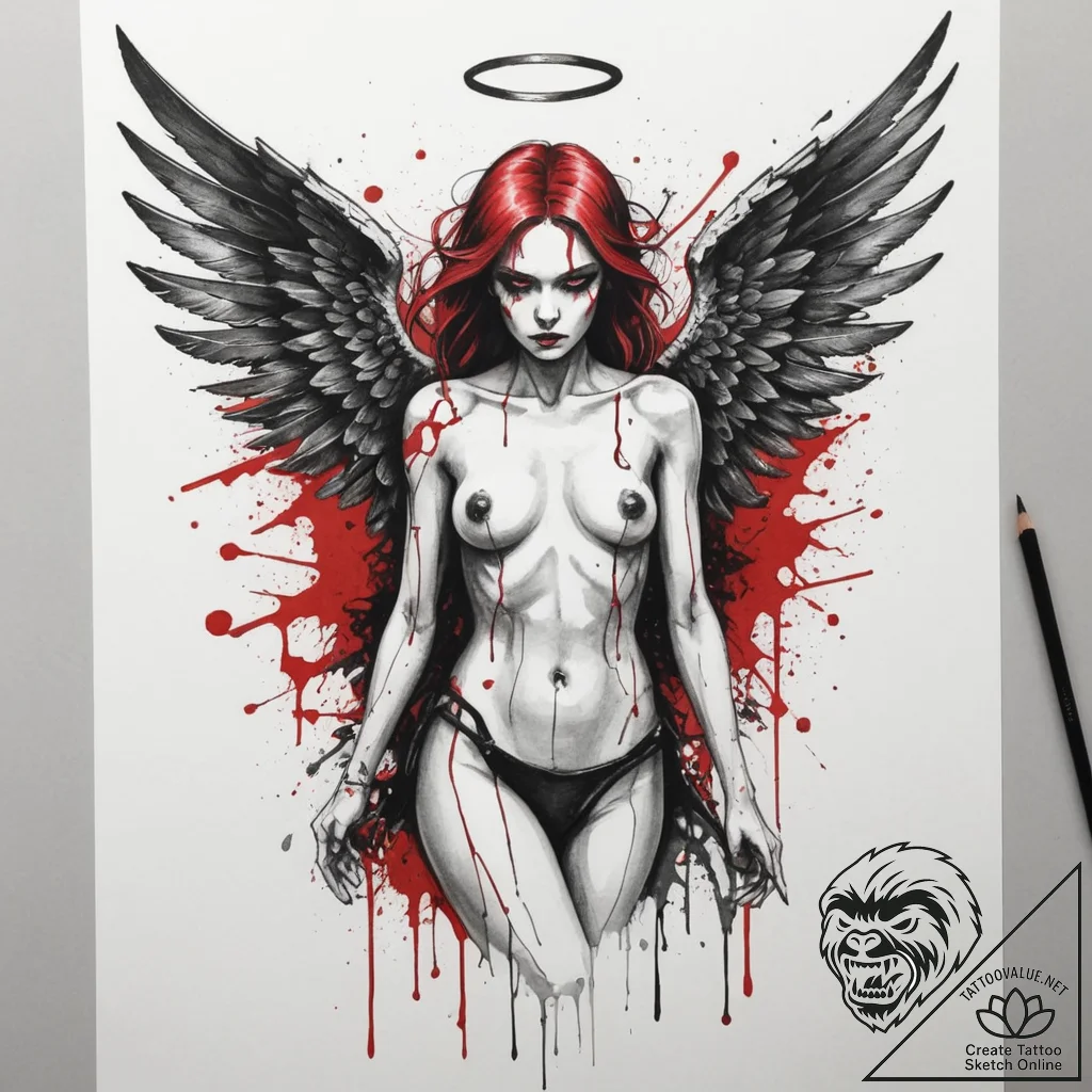 Angel of death, tattoo sketch design, black a... - tattoo sketch (№1755564157_0, 19.08.2025 00:42) — tattoovalue.net