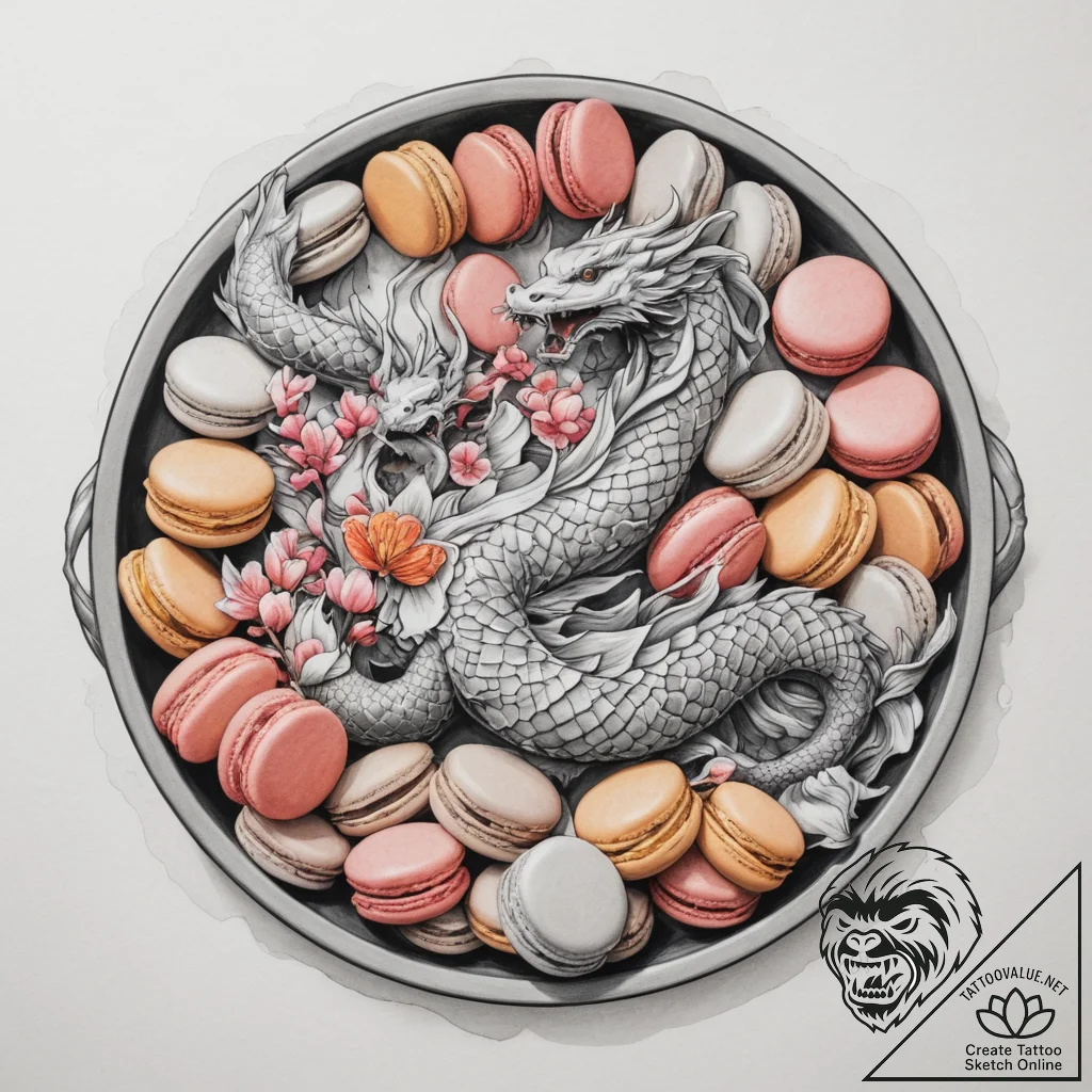 A tray of colorful french macarons., artistic... - tattoo sketch (№1755565369_0, 19.08.2025 01:02) — tattoovalue.net