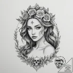 Tattoo design a virgo maiden whose hair trans… – tattoo sketch (№1755565772_0, 19.08.2025 01:09) — tattoovalue.net
