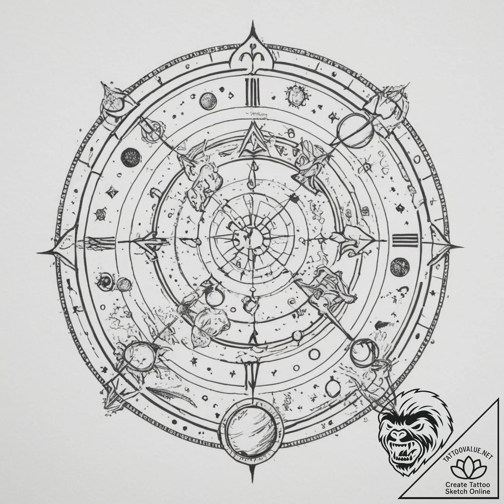 Tattoo design a zodiac animal with subtle alc... - tattoo sketch (№1755565972_0, 19.08.2025 01:12) — tattoovalue.net