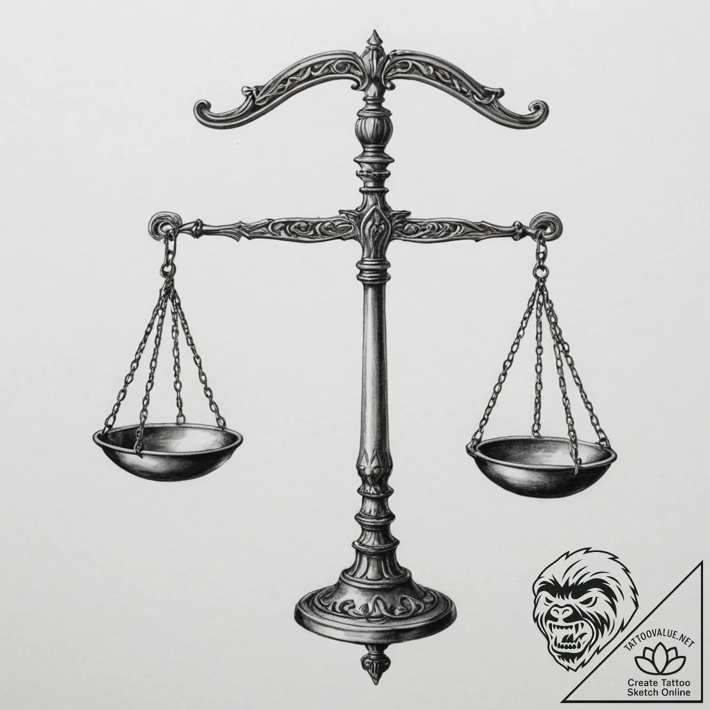 Tattoo sketch libra's scales, realistically d... - tattoo sketch (№1755566369_0, 19.08.2025 01:19) — tattoovalue.net