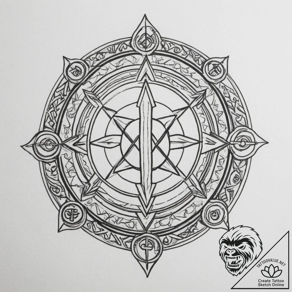 135. tattoo sketch: "klad" rune surrounded by... - tattoo sketch (№1755566567_0, 19.08.2025 01:22) — tattoovalue.net