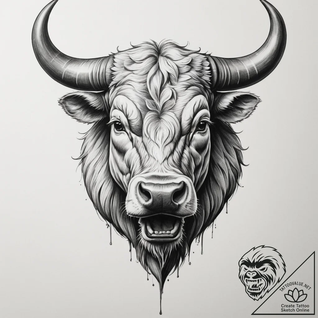 Tattoo sketch a stylized bull's head, solid a... - tattoo sketch (№1755567165_0, 19.08.2025 01:32) — tattoovalue.net