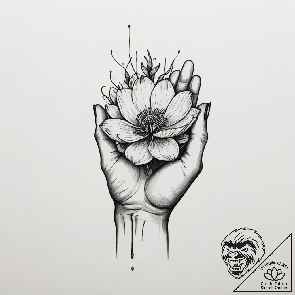 Tattoo sketch a hand holding a single, delica... - tattoo sketch (№1755567951_0, 19.08.2025 01:45) — tattoovalue.net