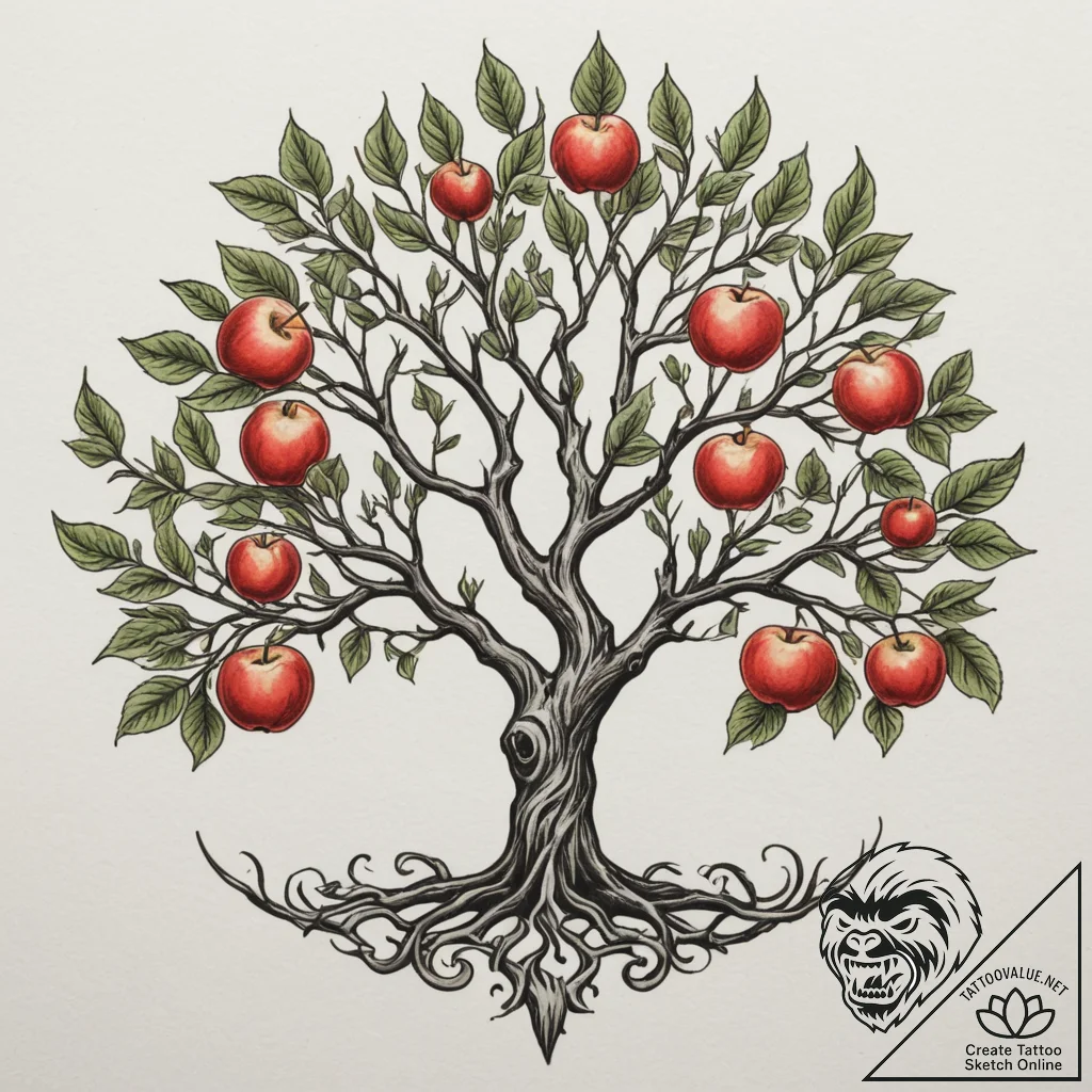 Apple tree, tattoo sketch design, on a clean... - tattoo sketch (№1755569339_0, 19.08.2025 02:08) — tattoovalue.net