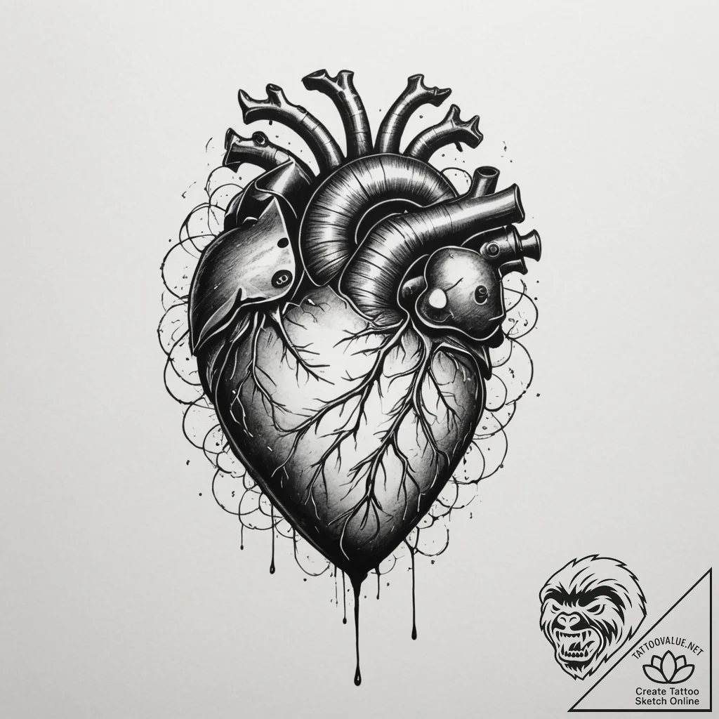 Tattoo sketch a human heart with abstract pro... - tattoo sketch (№1755569538_0, 19.08.2025 02:12) — tattoovalue.net