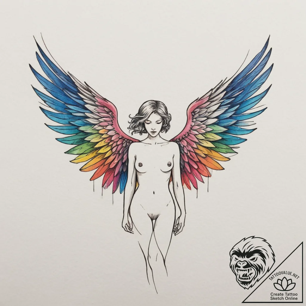 Fallen angel, tattoo drawing outline, vibrant... - tattoo sketch (№1755569935_0, 19.08.2025 02:18) — tattoovalue.net