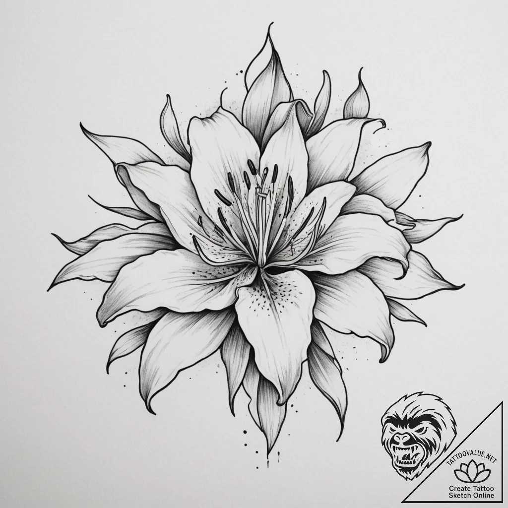 Lily, tattoo flash sheet design, on a clean w... - tattoo sketch (№1755570933_0, 19.08.2025 02:35) — tattoovalue.net