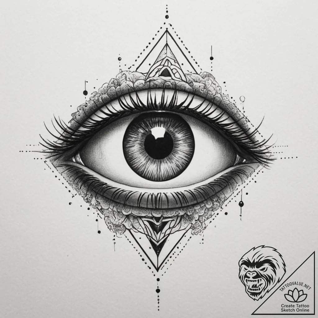 Tattoo sketch a cosmic eye, symbolizing vigil... - tattoo sketch (№1755571332_0, 19.08.2025 02:42) — tattoovalue.net