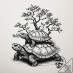 A bonsai tree growing on a turtle’s back, tat… – tattoo sketch (№1755571532_0, 19.08.2025 02:45) — tattoovalue.net