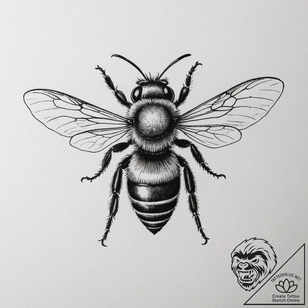 Tattoo design a small, intricate bee, symboli... - tattoo sketch (№1755573131_0, 19.08.2025 03:12) — tattoovalue.net