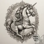 Carousel horse, ink illustration for tattoo,… – tattoo sketch (№1755575321_0, 19.08.2025 03:48) — tattoovalue.net