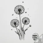 Dandelion with birds, tattoo line art, black… – tattoo sketch (№1755575917_0, 19.08.2025 03:58) — tattoovalue.net