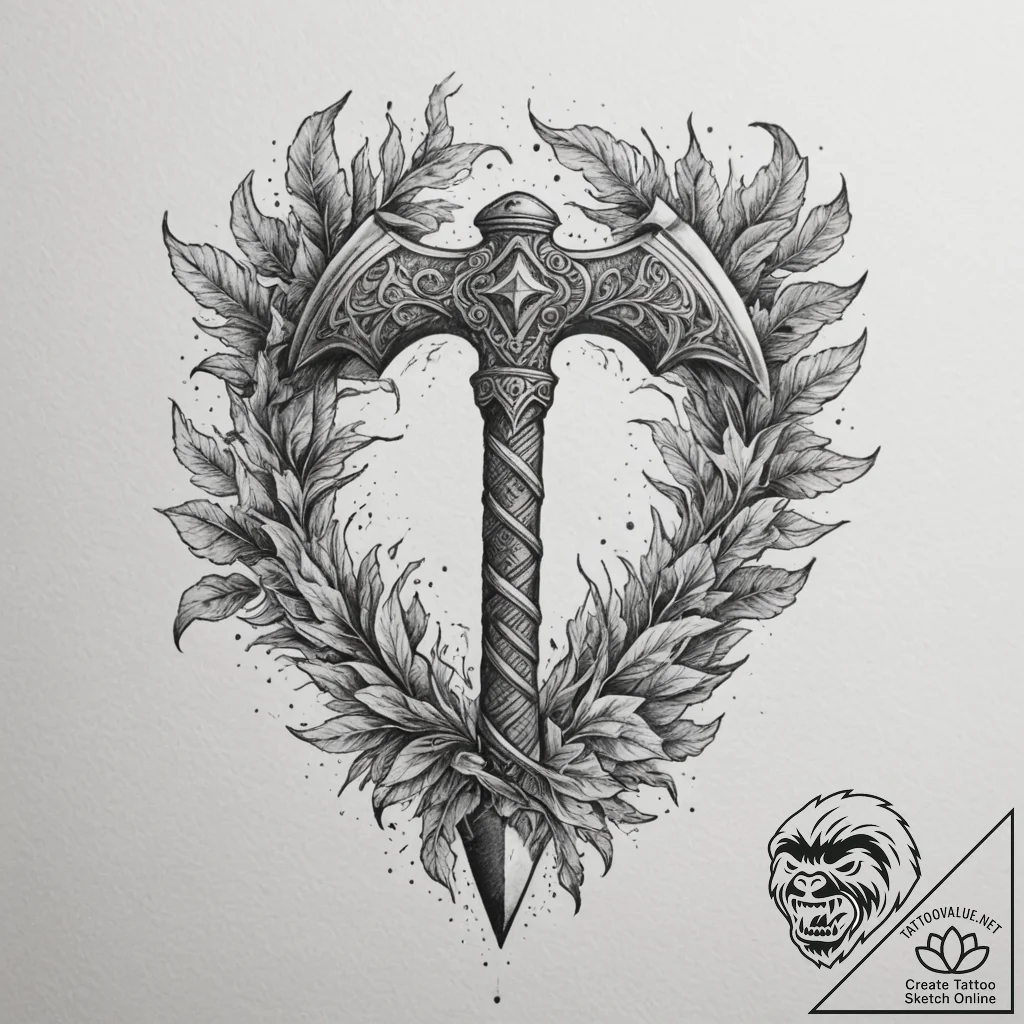 Tattoo sketch: perun's stylized war axe, crac... - tattoo sketch (№1755576513_0, 19.08.2025 04:08) — tattoovalue.net