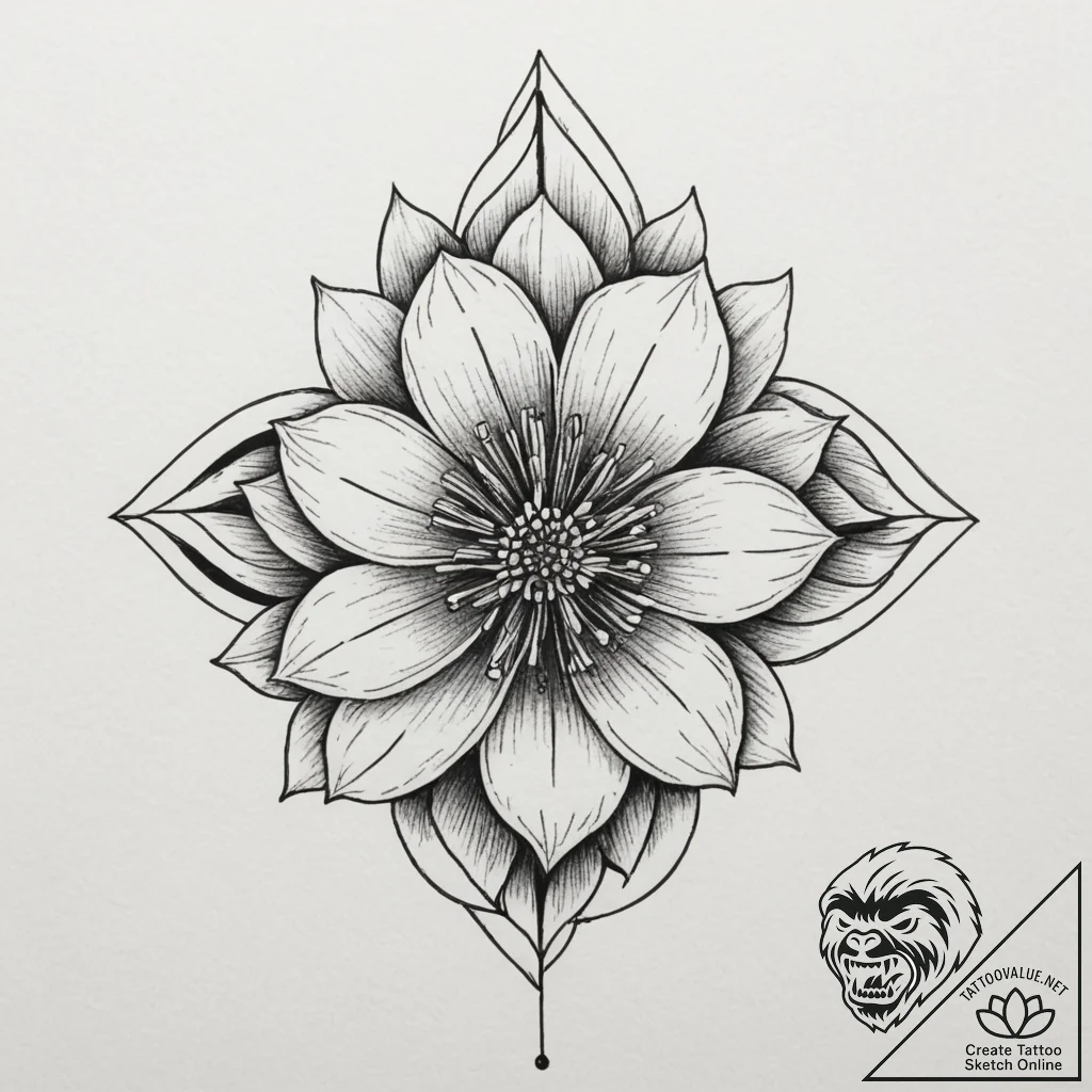 Tattoo design a minimalist geometric flower.,... - tattoo sketch (№1755577110_0, 19.08.2025 04:18) — tattoovalue.net