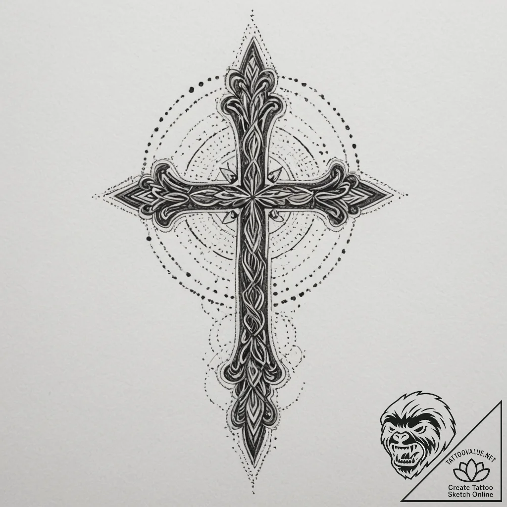 Cross, tattoo flash sheet design, black and w... - tattoo sketch (№1755577905_0, 19.08.2025 04:31) — tattoovalue.net