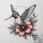 A hummingbird drinking from a hibiscus flower… – tattoo sketch (№1755578300_0, 19.08.2025 04:38) — tattoovalue.net