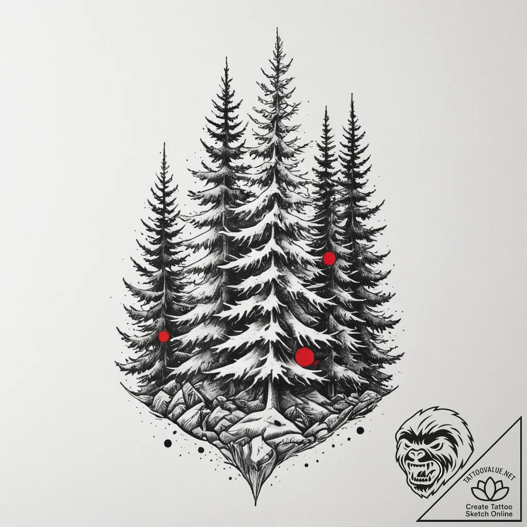 Fir trees, tattoo drawing outline, on a clean... - tattoo sketch (№1755579092_0, 19.08.2025 04:51) — tattoovalue.net