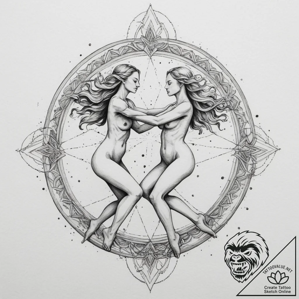 Tattoo design a "celestial dance" of two figu... - tattoo sketch (№1755579691_0, 19.08.2025 05:01) — tattoovalue.net