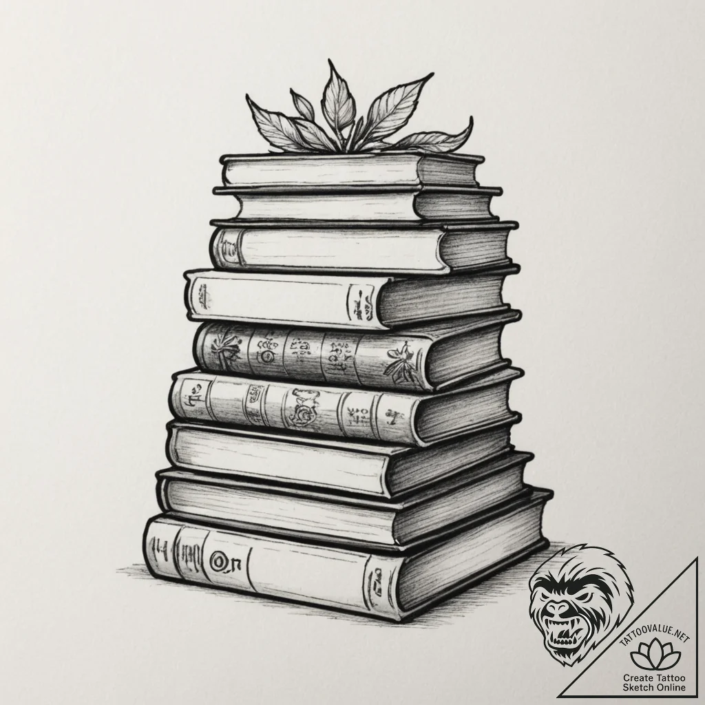 Tattoo sketch a bookshelf filled with cherish... - tattoo sketch (№1755580091_0, 19.08.2025 05:08) — tattoovalue.net
