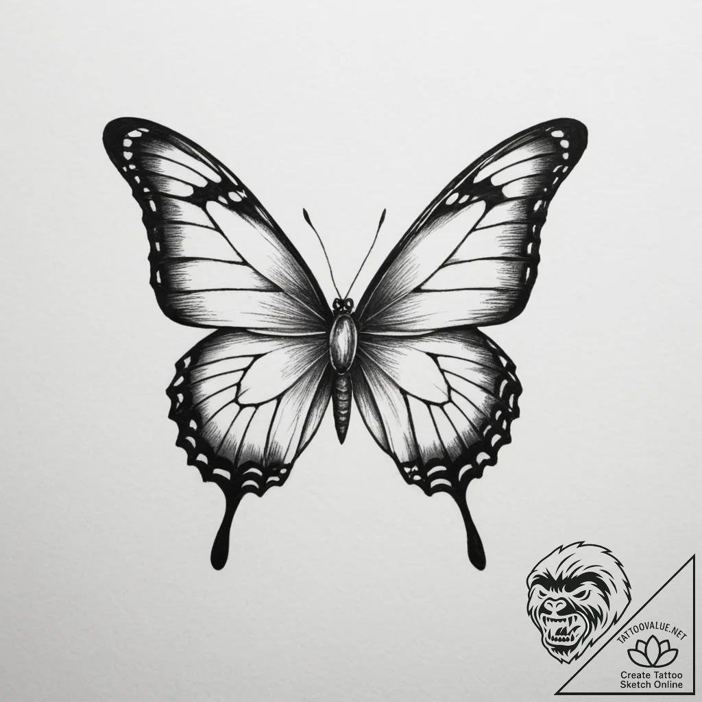 Tattoo design a single butterfly with two bod... - tattoo sketch (№1755580289_0, 19.08.2025 05:11) — tattoovalue.net