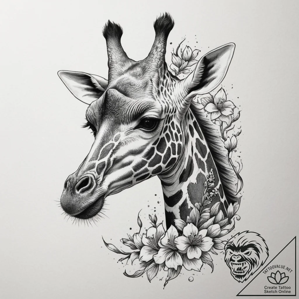 Giraffe, artistic tattoo sketch, dotwork shad... - tattoo sketch (№1755580485_0, 19.08.2025 05:14) — tattoovalue.net