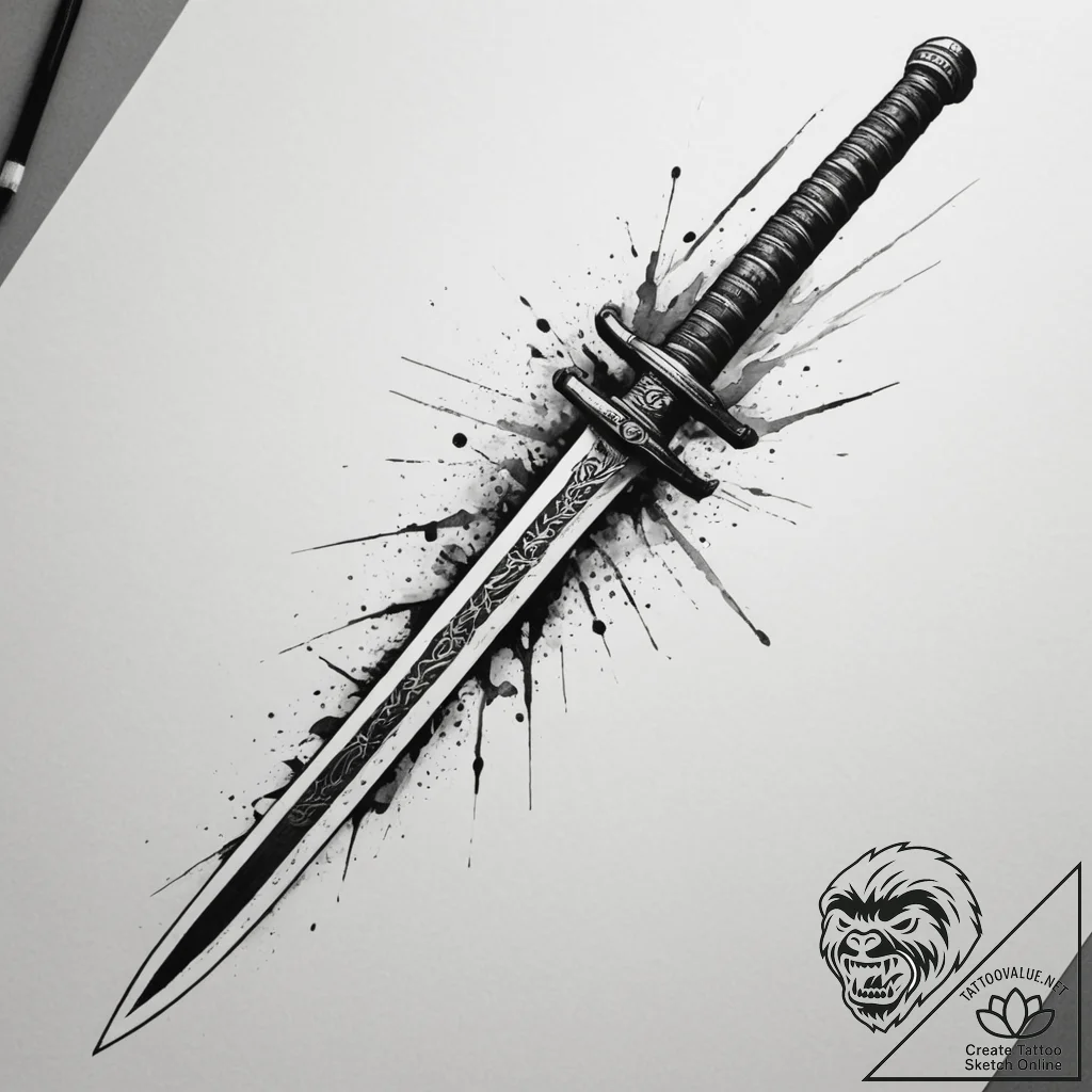Tattoo design a samurai sword with a digital... - tattoo sketch (№1755580684_0, 19.08.2025 05:18) — tattoovalue.net