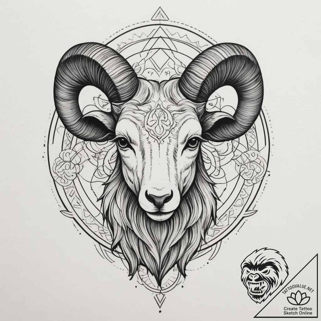 Aries, tattoo line art, muted color palette,... - tattoo sketch (№1755581275_0, 19.08.2025 05:27) — tattoovalue.net