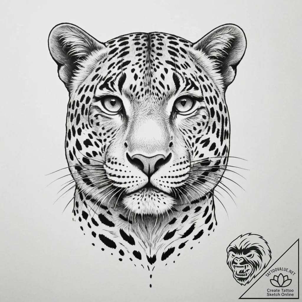 Leopard, tattoo sketch design, on a clean whi... - tattoo sketch (№1755581869_0, 19.08.2025 05:37) — tattoovalue.net