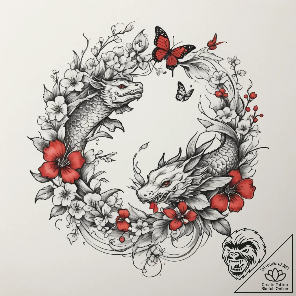 Tattoo design: a composition of blooming appl... - tattoo sketch (№1755582067_0, 19.08.2025 05:41) — tattoovalue.net
