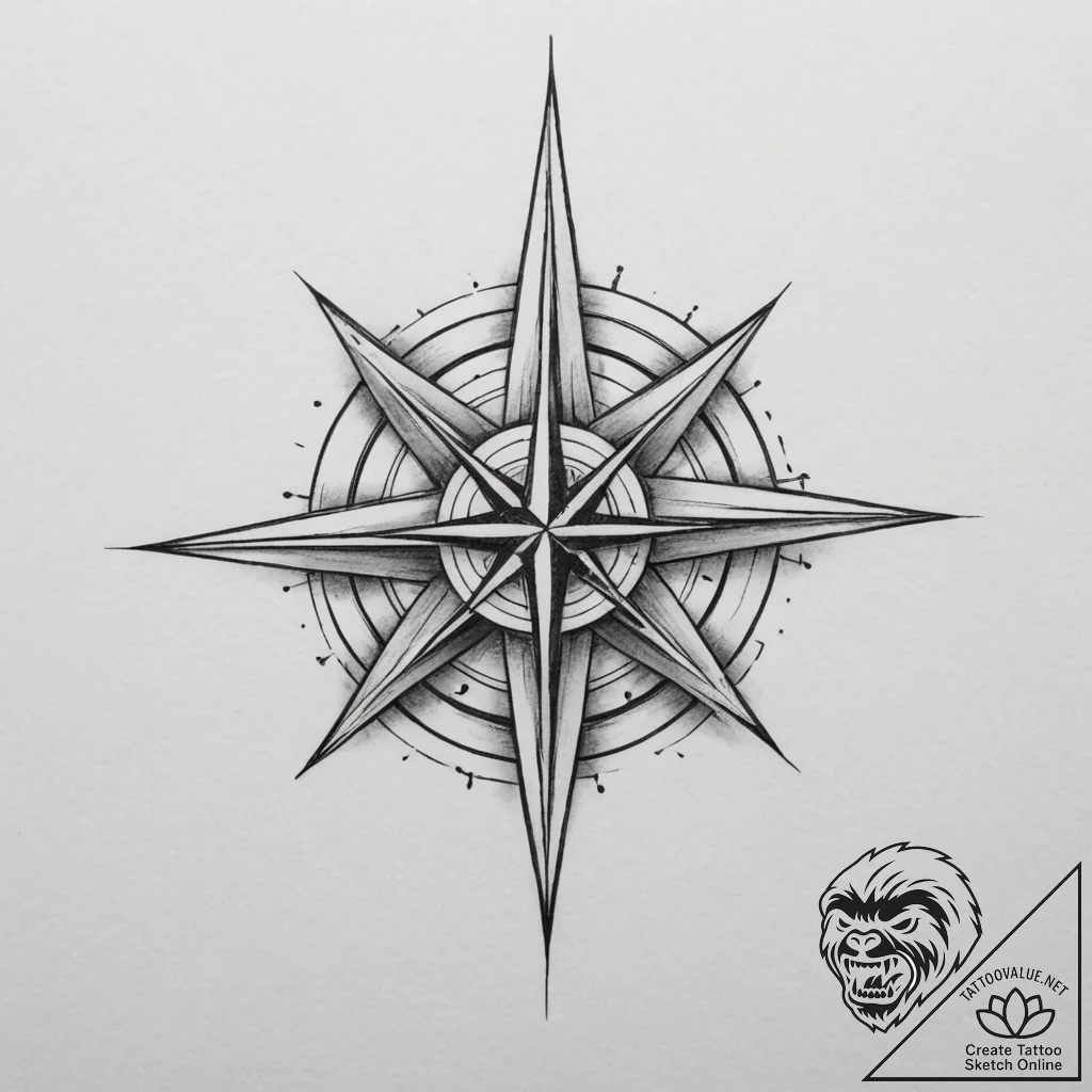Wind rose, artistic tattoo sketch, rough sket... - tattoo sketch (№1755582462_0, 19.08.2025 05:47) — tattoovalue.net