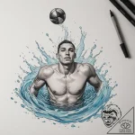 A high-angle shot of a swimmer in a lap pool,… – tattoo sketch (№1755582858_0, 19.08.2025 05:54) — tattoovalue.net