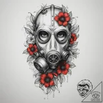 Gas mask with flowers growing from it, tattoo… – tattoo sketch (№1755584441_0, 19.08.2025 06:20) — tattoovalue.net