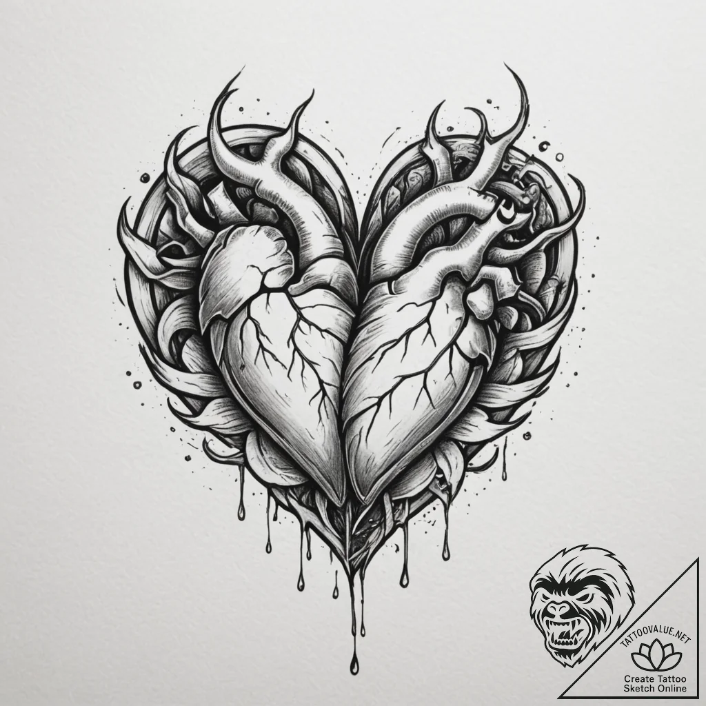 Tattoo sketch a heart shape created by the ne... - tattoo sketch (№1755585230_0, 19.08.2025 06:33) — tattoovalue.net
