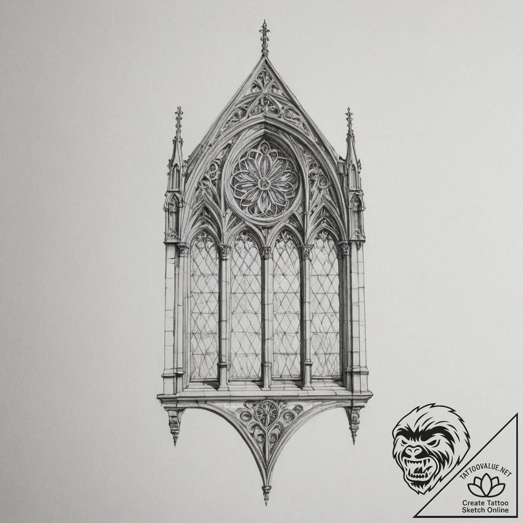 A single gothic cathedral window - tattoo sketch (№1755587402_0, 19.08.2025 07:10) — tattoovalue.net