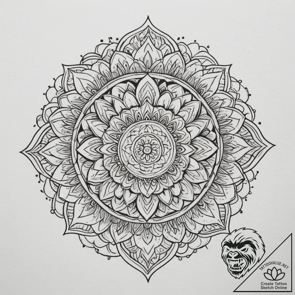 Mandala, ink illustration for tattoo, black o... - tattoo sketch (№1755587995_0, 19.08.2025 07:19) — tattoovalue.net