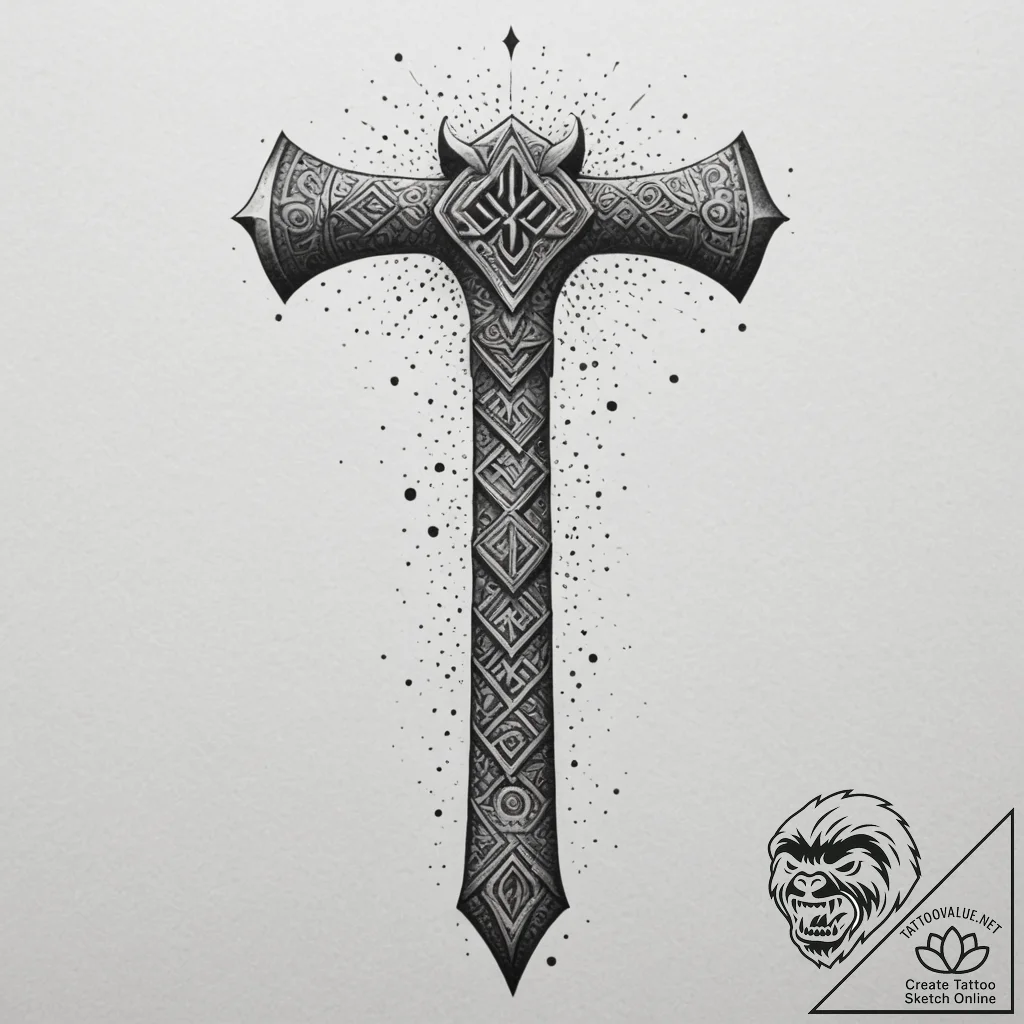 Tattoo sketch: a war hammer stylized after pe... - tattoo sketch (№1755588589_0, 19.08.2025 07:29) — tattoovalue.net