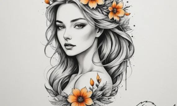 Tattoo design a graceful virgo maiden, her fo... - tattoo sketch (№1755589778_0, 19.08.2025 07:49) — tattoovalue.net
